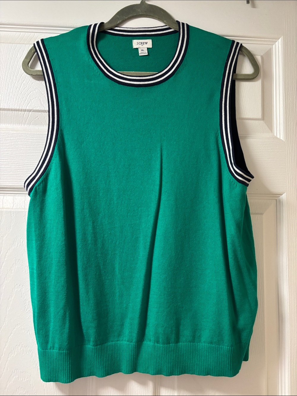 J. Crew Green Knit Tank with Navy & White Stripe Trim